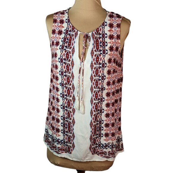 ARTISAN NY  Keyhole Tassel Tie Neckline Sleeveless Boho Print Rayon Top - Picture 11 of 11
